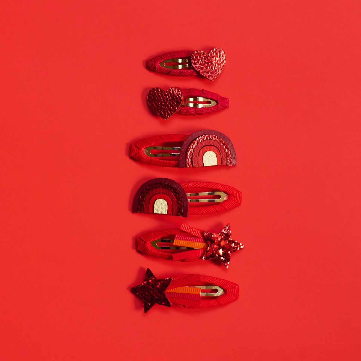 Red heart rainbow star hair clips