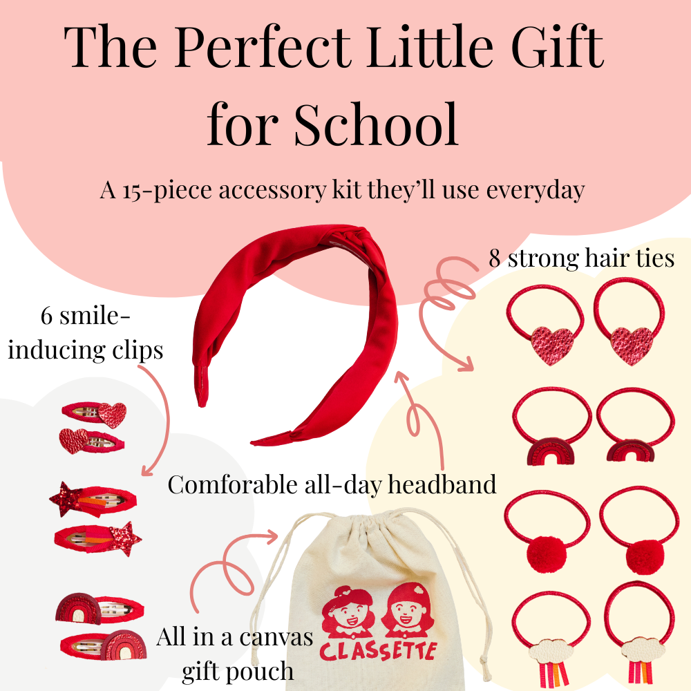 Red School Hair Clips, Bobble Hair Ties & Headband Set