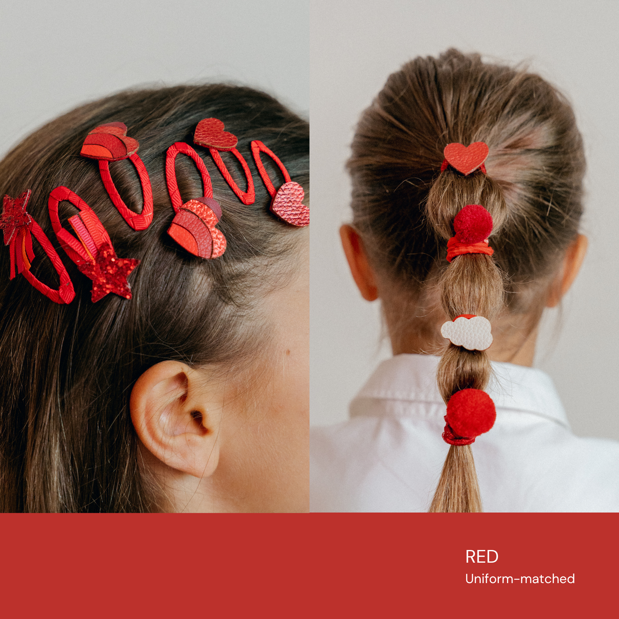 Red School Hair Clips & Bobble Hair Ties Set
