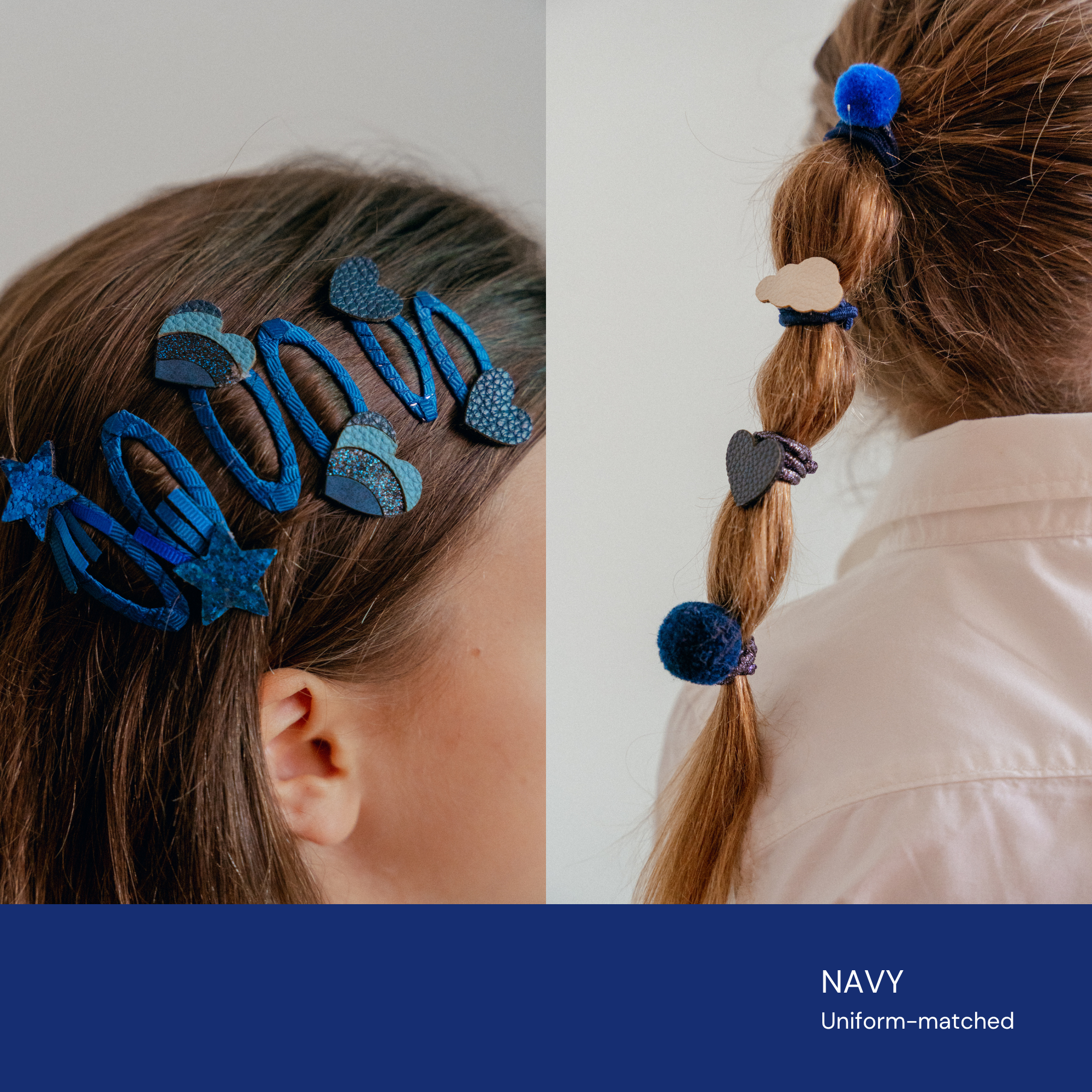 Navy Blue School Hair Clips & Bobble Hair Ties Set