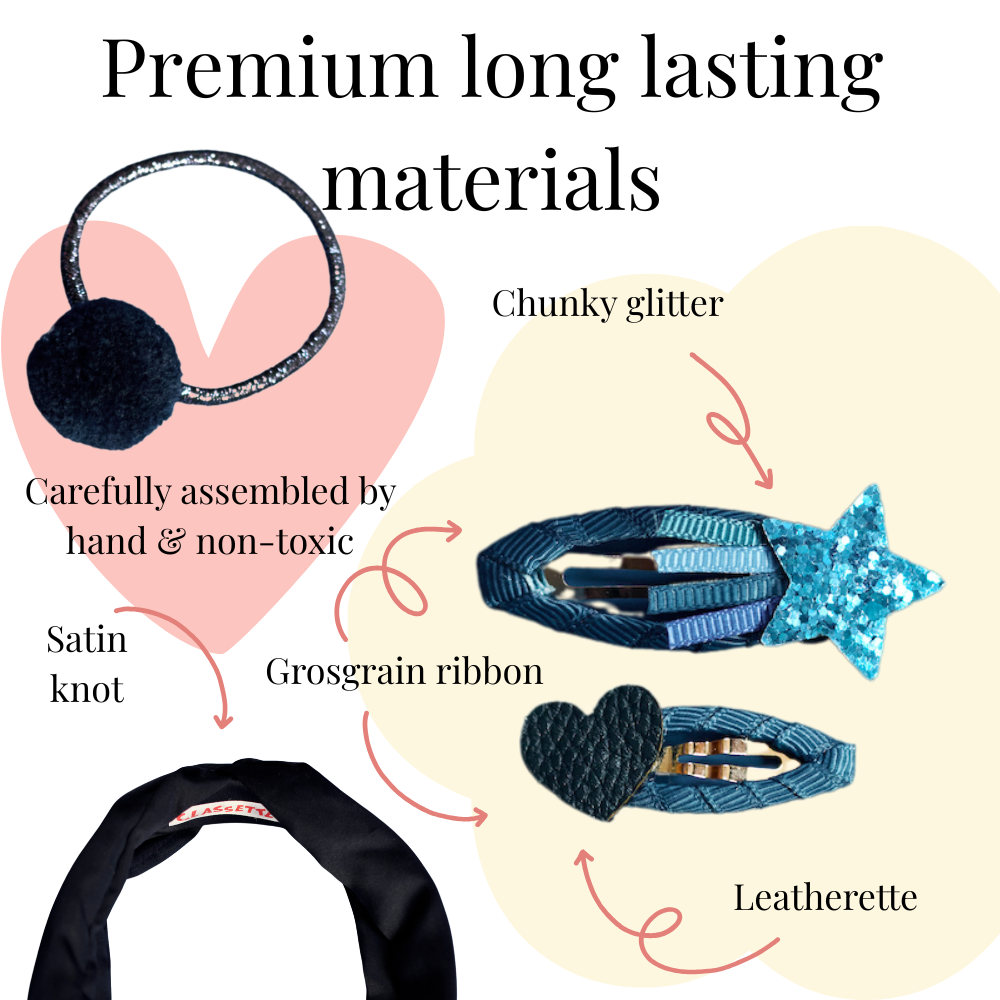 Navy Blue School Hair Clips, Bobble Hair Ties & Headband Set