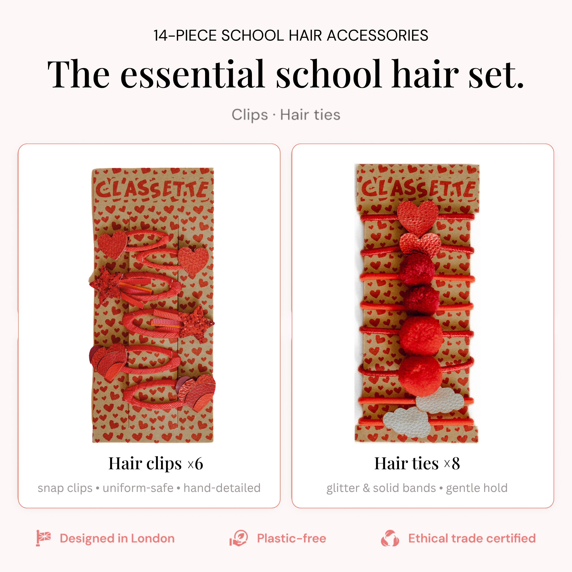 Red School Hair Clips & Bobble Hair Ties Set