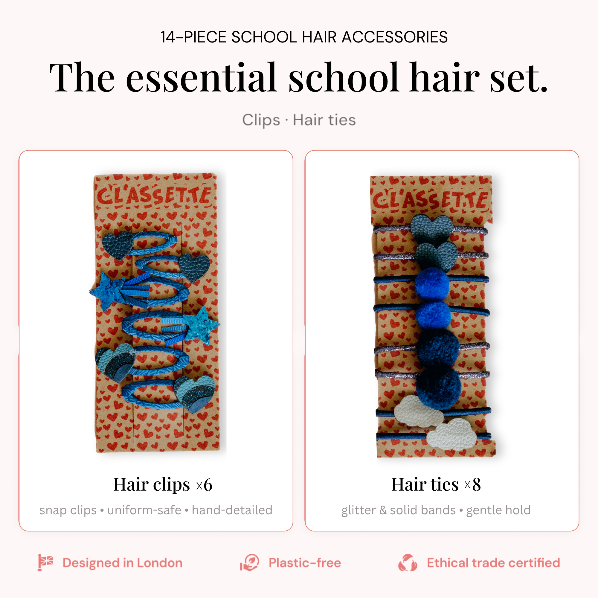 Navy Blue School Hair Clips & Bobble Hair Ties Set