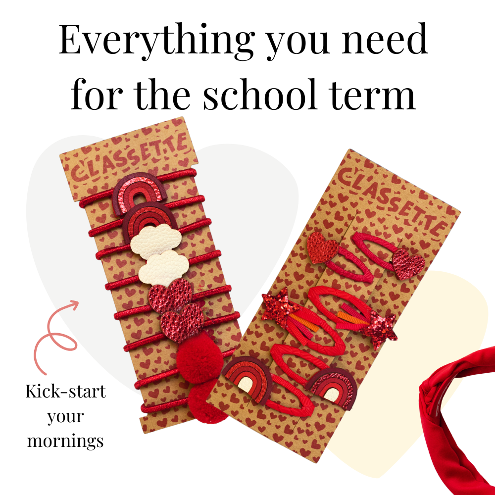 Red School Hair Clips, Bobble Hair Ties & Headband Set