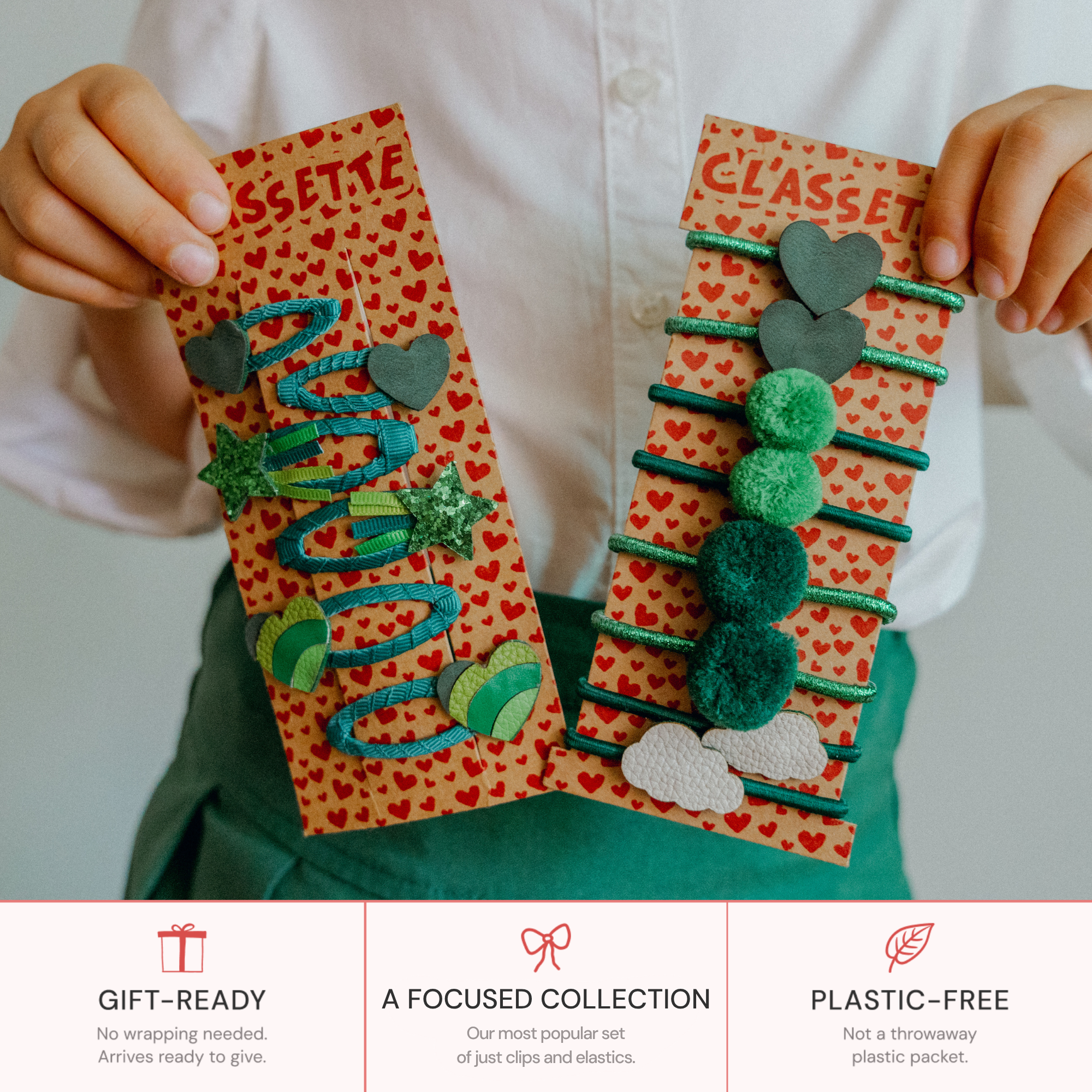 Green School Hair Clips & Bobble Hair Ties Set