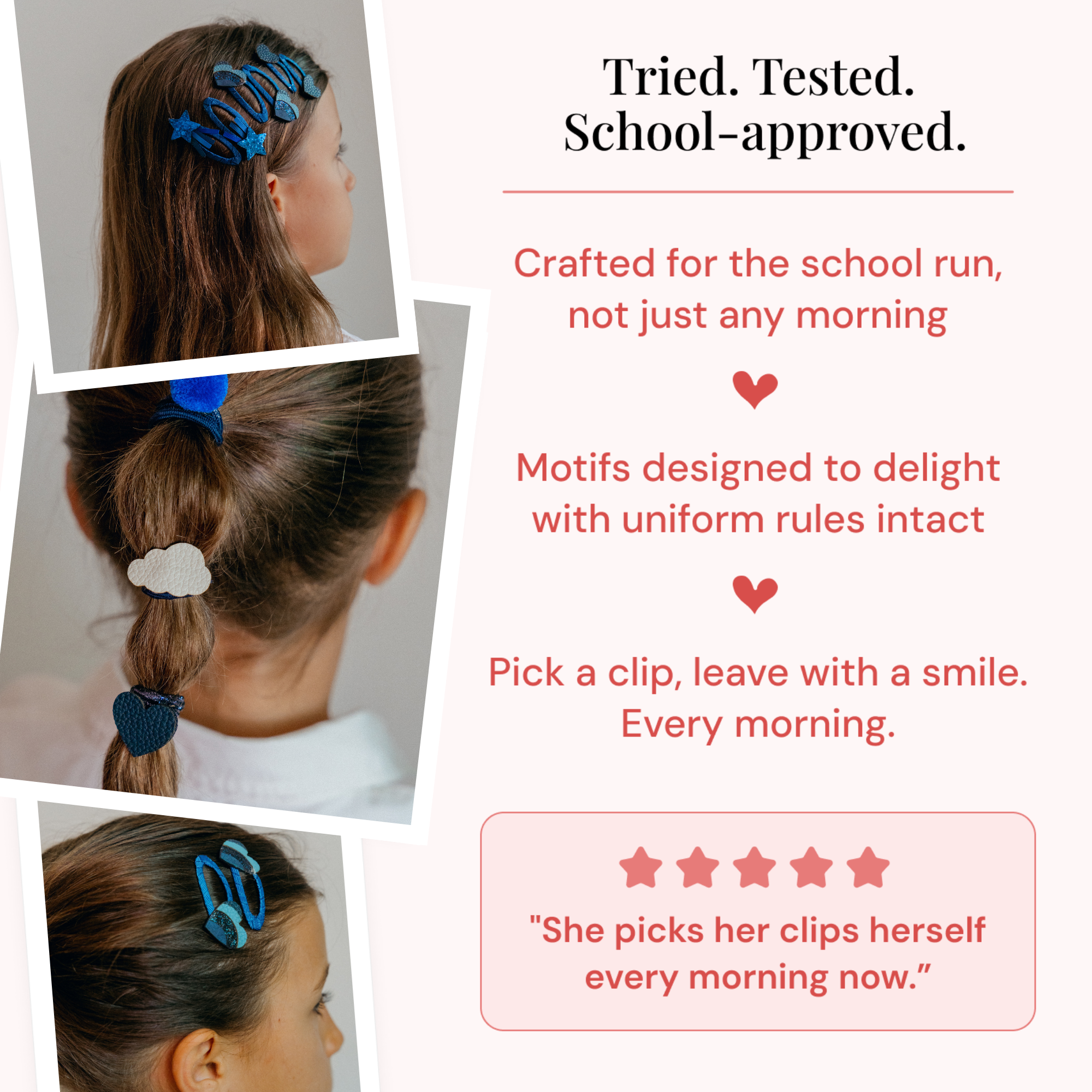 Navy Blue School Hair Clips & Bobble Hair Ties Set