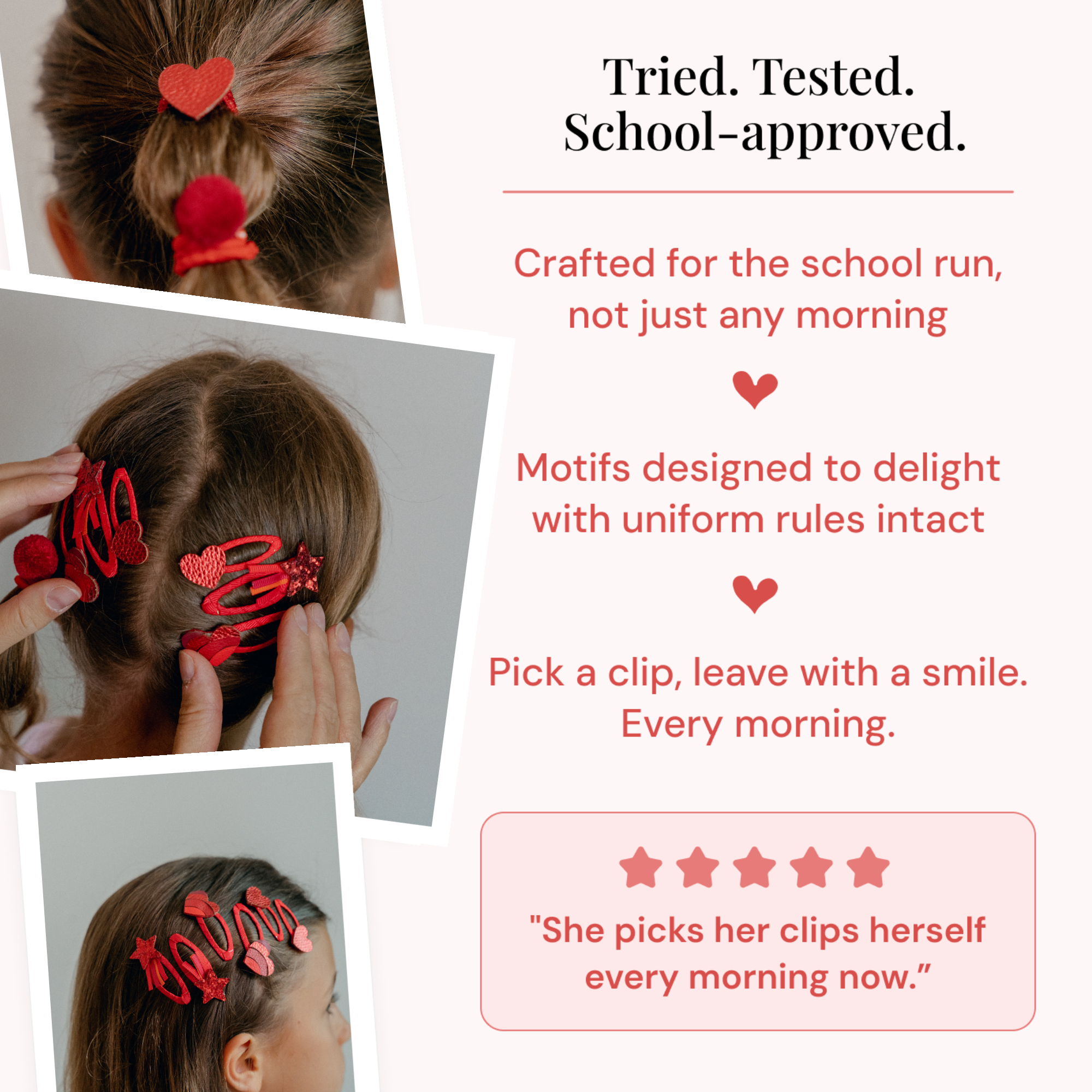 Red School Hair Clips & Bobble Hair Ties Set