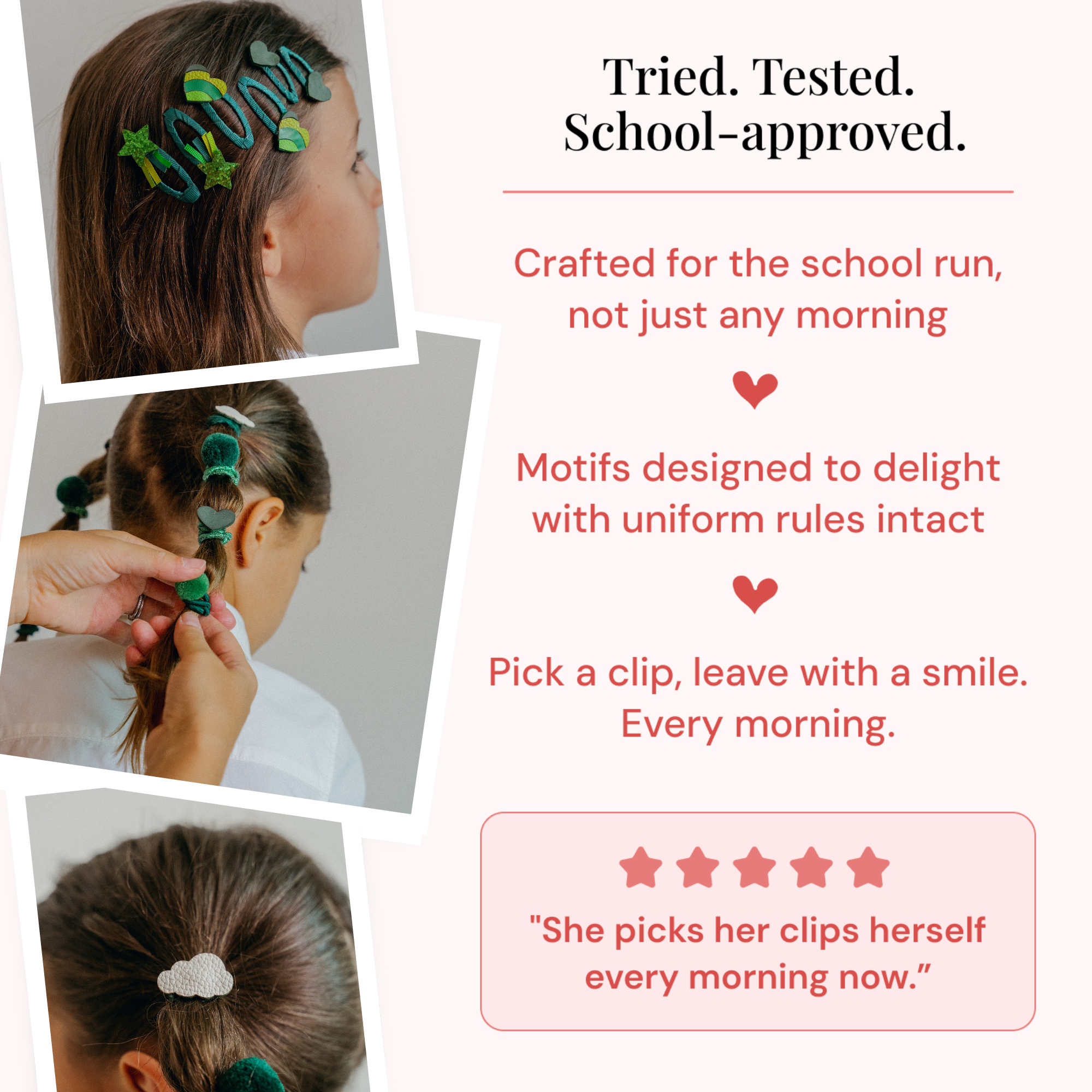 Green School Hair Clips & Bobble Hair Ties Set