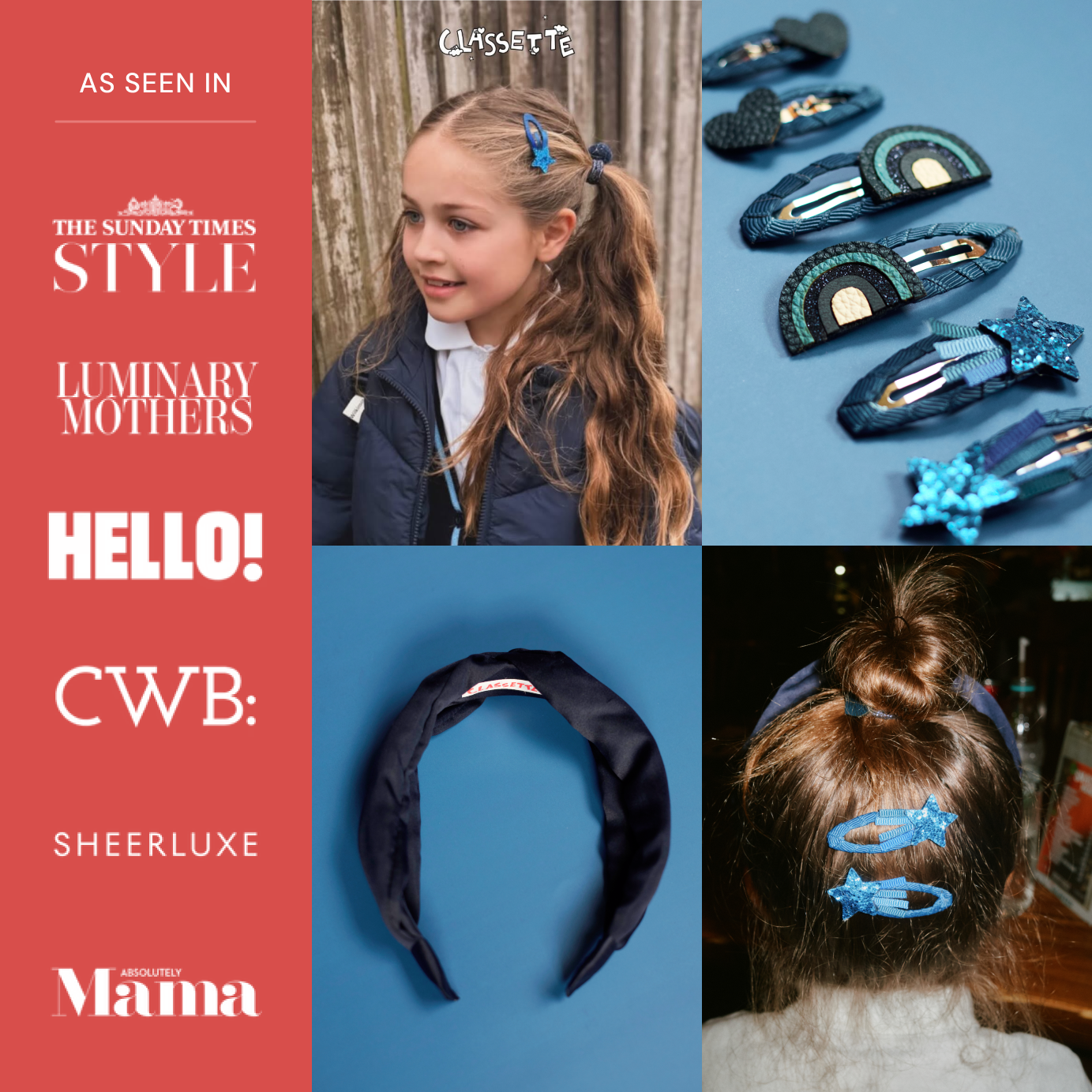 Navy Blue School Hair Clips, Bobble Hair Ties & Headband Set