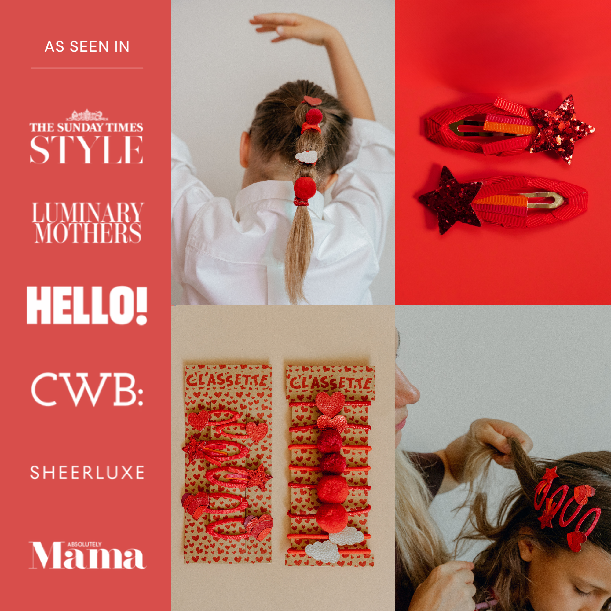 Red School Hair Clips & Bobble Hair Ties Set