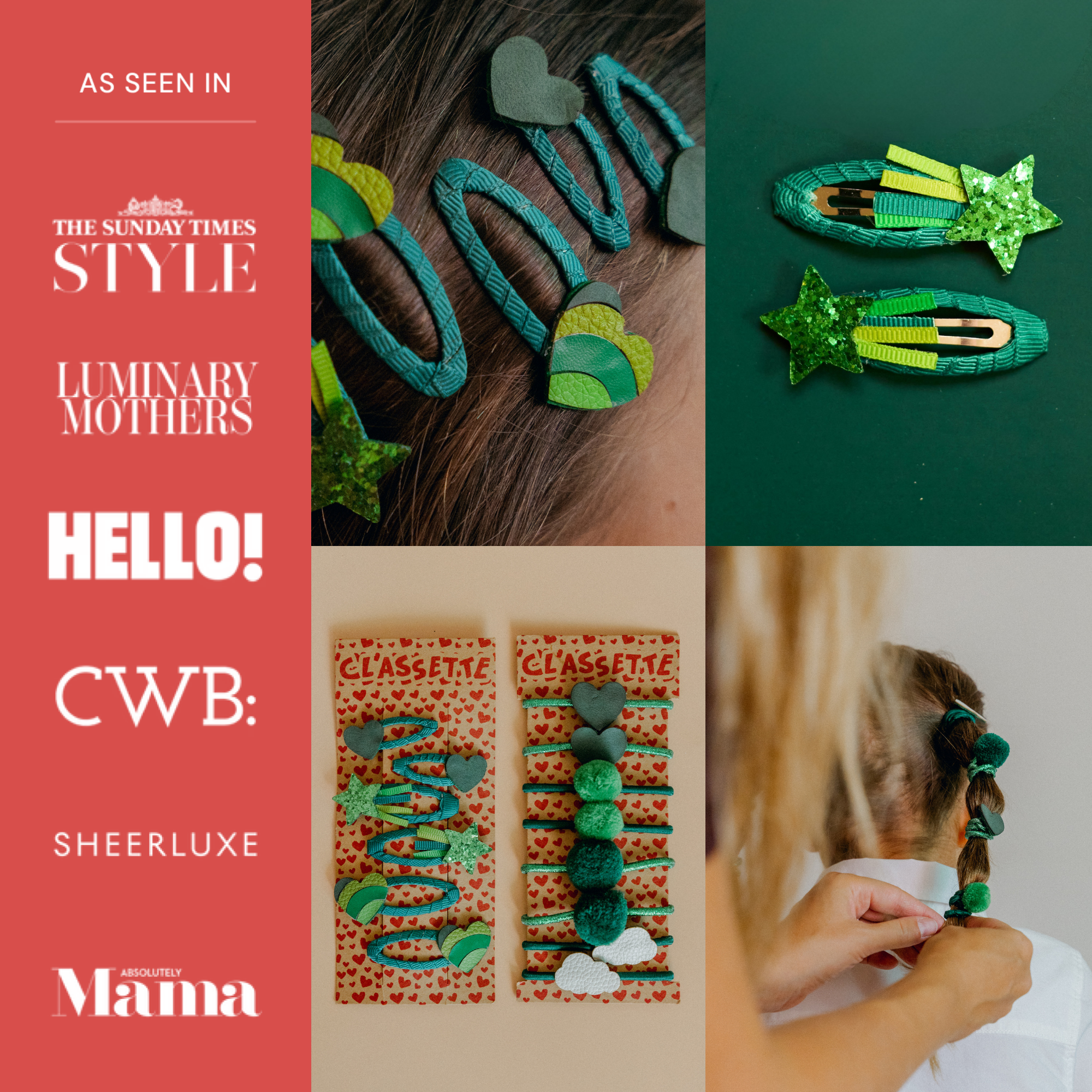 Green School Hair Clips & Bobble Hair Ties Set